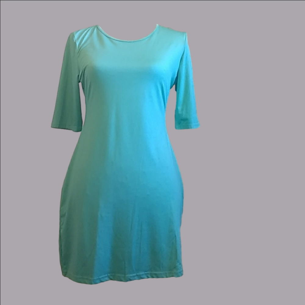#917 Body con turquoise super soft mini 3/4 sleeve  sz med - Picture 2 of 7
